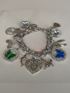 Junky Cuban link Silver Stainless Steel Charm Bracelet